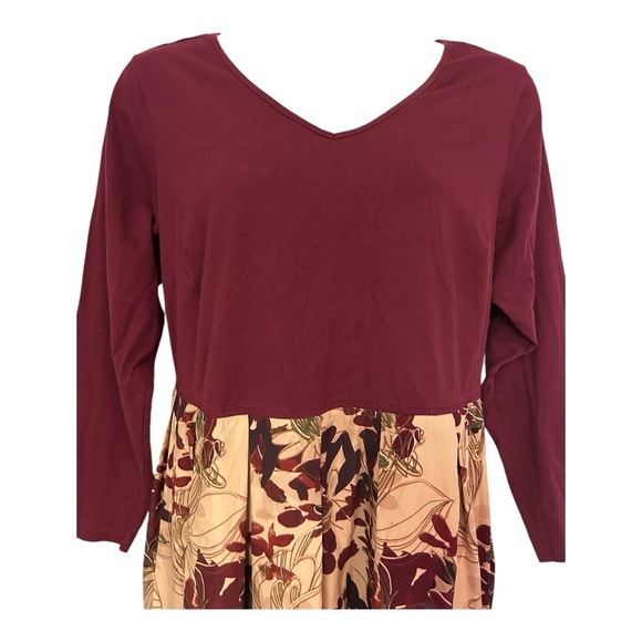⭐️eShakti Mixed Media Pocket Burgundy Pleated Office Casual Fall Twofer Dress - Picture 9 of 14